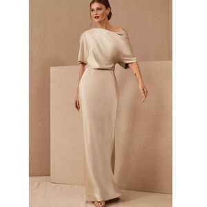 BHLDN Tan Asymmetrical Dolman Sleeve Gown